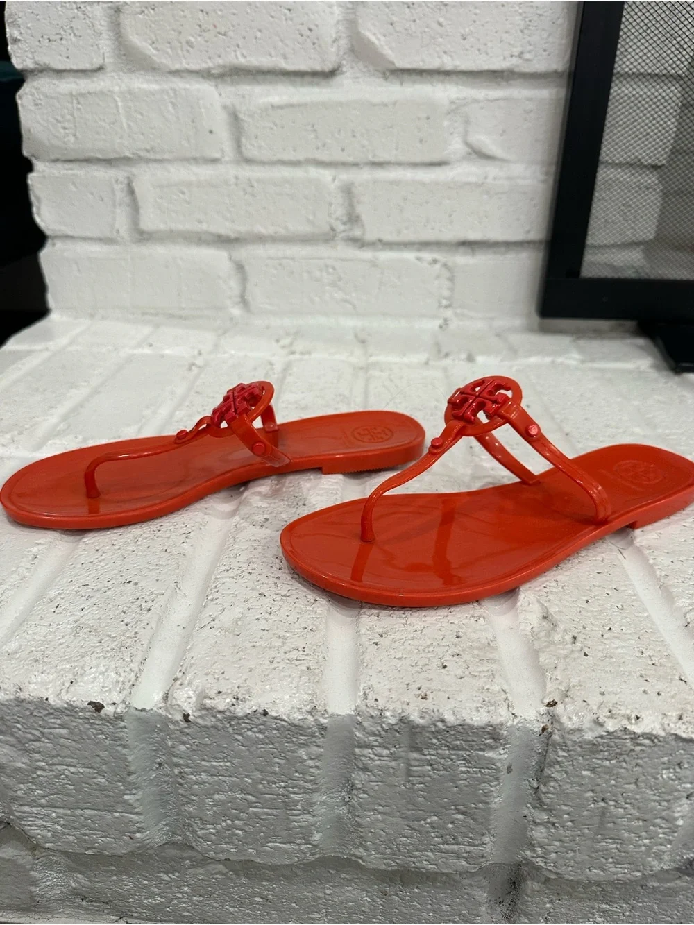 Tory Burch Mini Miller Red Jelly Logo Thong Sandals